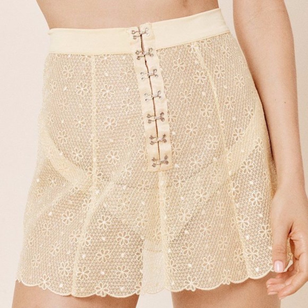 For Love & Lemons Elle Lace Skirt in Lemonade